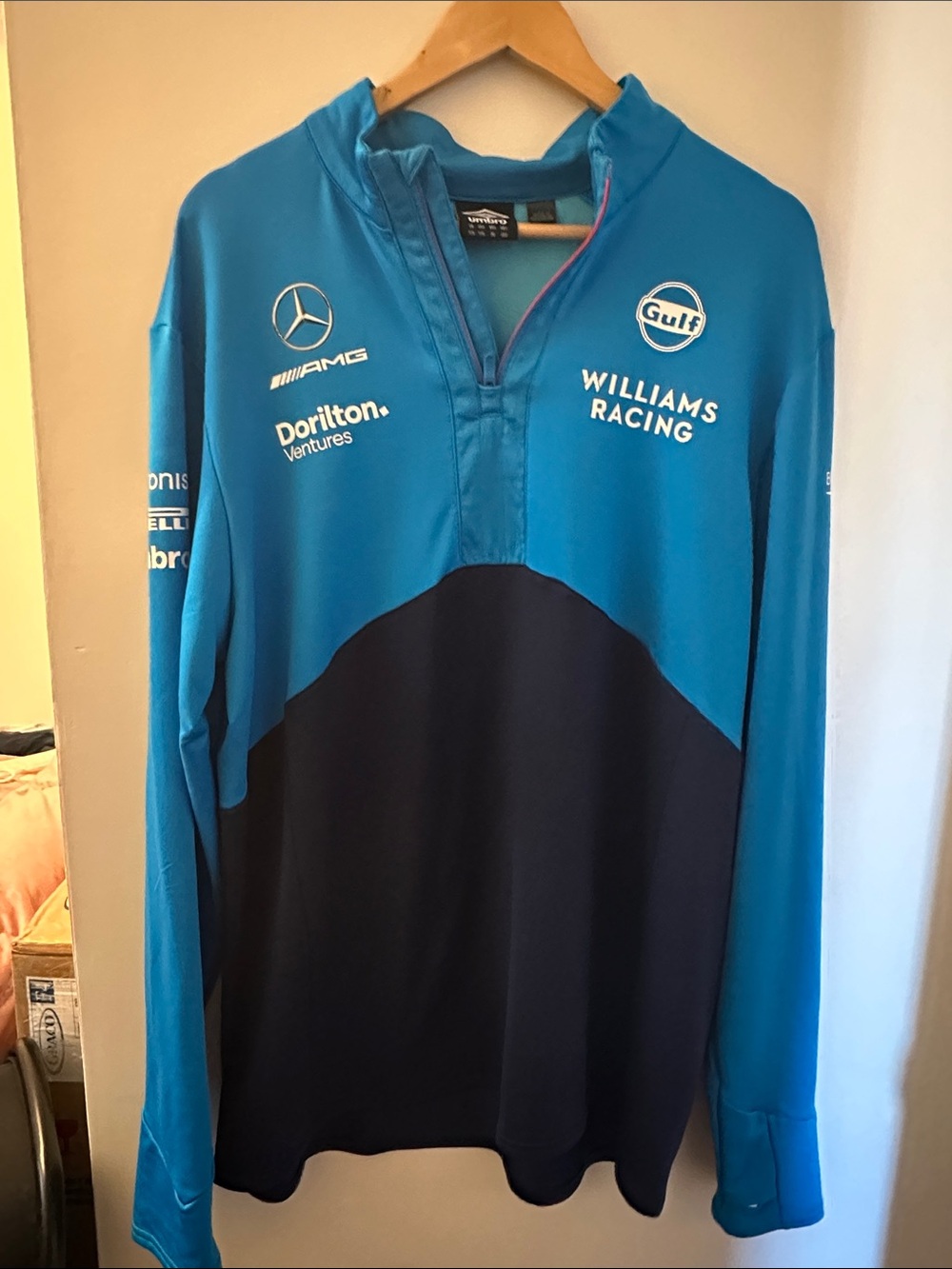 Umbro Teal and Navy Williams Racing Lightweight Pullover